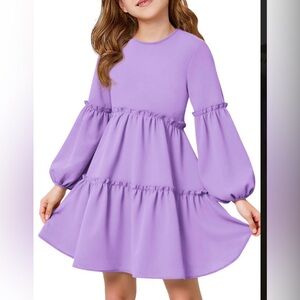 Lilac Tiered Long Sleeve Girls' Dress